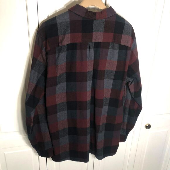 Rugged Elements Flannel Shirt Jacket L Gray Burgundy Plaid Lined Authentic Outer - Picture 7 of 7
